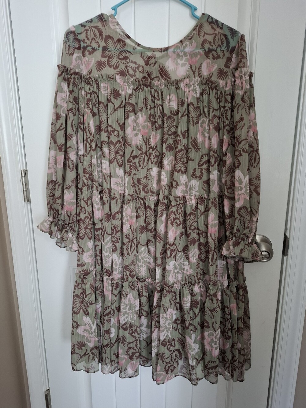 Ted Baker Olive and Pink Floral Tiered Mini Dress - Picture 8 of 11